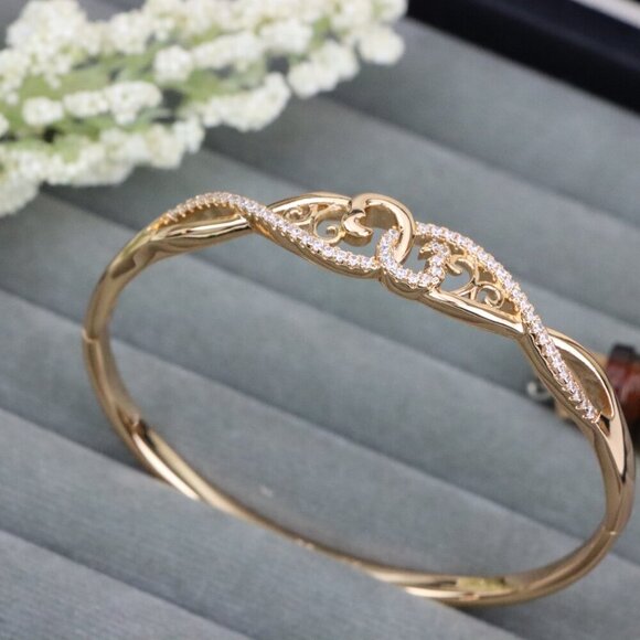 Rose Gold Plated Bangle with Curvy Heart Cutwork and Sparkling CZ, XPBL0424 - Picture 12 of 12